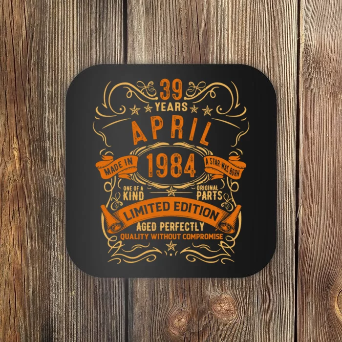 Vintage 39th Birthday April 1984 Birthday Coaster