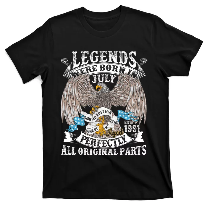 Vintage 33rd Birthday Legends Born In July 1991 33 Years Old T-Shirt