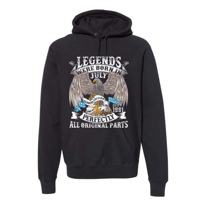 Vintage 33rd Birthday Legends Born In July 1991 33 Years Old Premium Hoodie