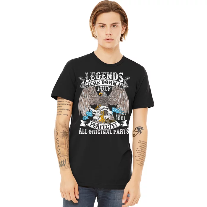 Vintage 33rd Birthday Legends Born In July 1991 33 Years Old Premium T-Shirt