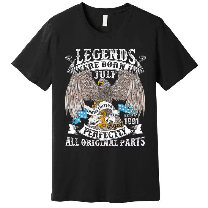 Vintage 33rd Birthday Legends Born In July 1991 33 Years Old Premium T-Shirt