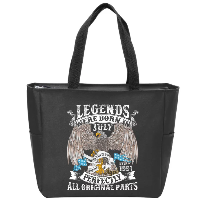 Vintage 33rd Birthday Legends Born In July 1991 33 Years Old Zip Tote Bag