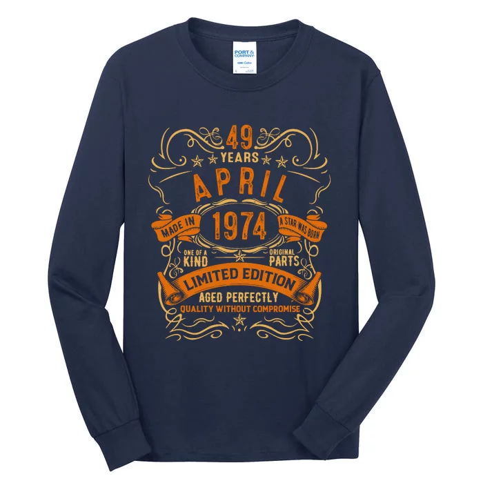 Vintage 49th Birthday April 1974 Birthday Tall Long Sleeve T-Shirt