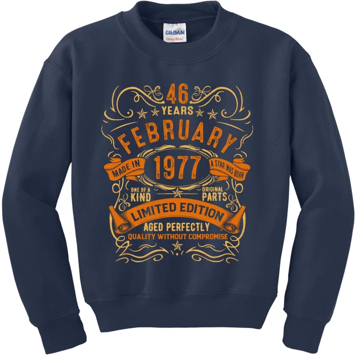 Vintage 46th Birthday February 1977 Birthday Kids Sweatshirt