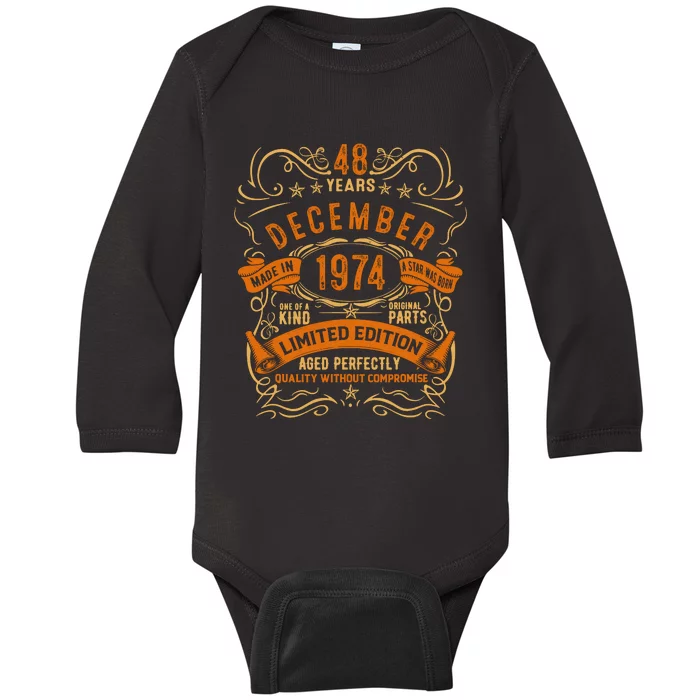 Vintage 48 Birthday December 1974 Birthday Baby Long Sleeve Bodysuit