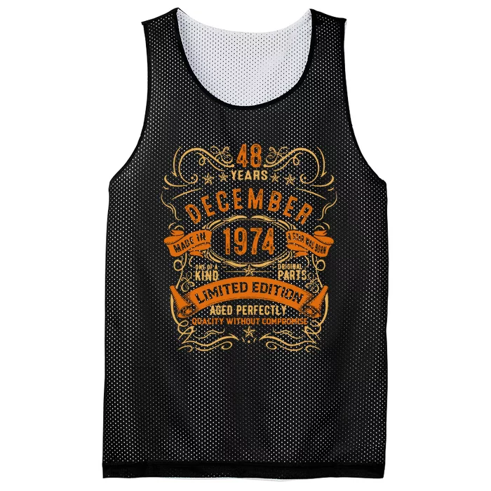 Vintage 48 Birthday December 1974 Birthday Mesh Reversible Basketball Jersey Tank