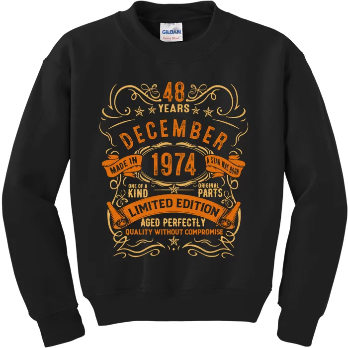 Vintage 48 Birthday December 1974 Birthday Kids Sweatshirt