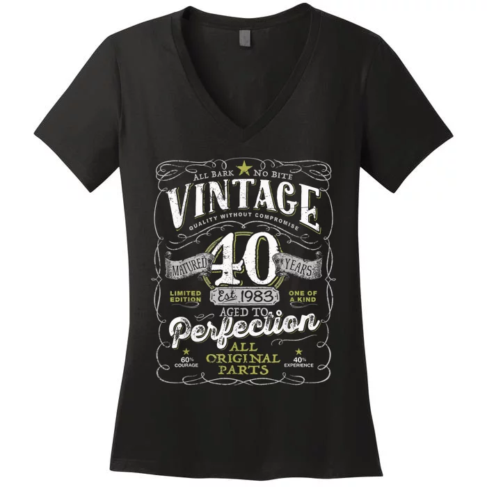 Vintage 40th Birthday 1983 Aged to Perfection Born in 80s Women's V-Neck T-Shirt