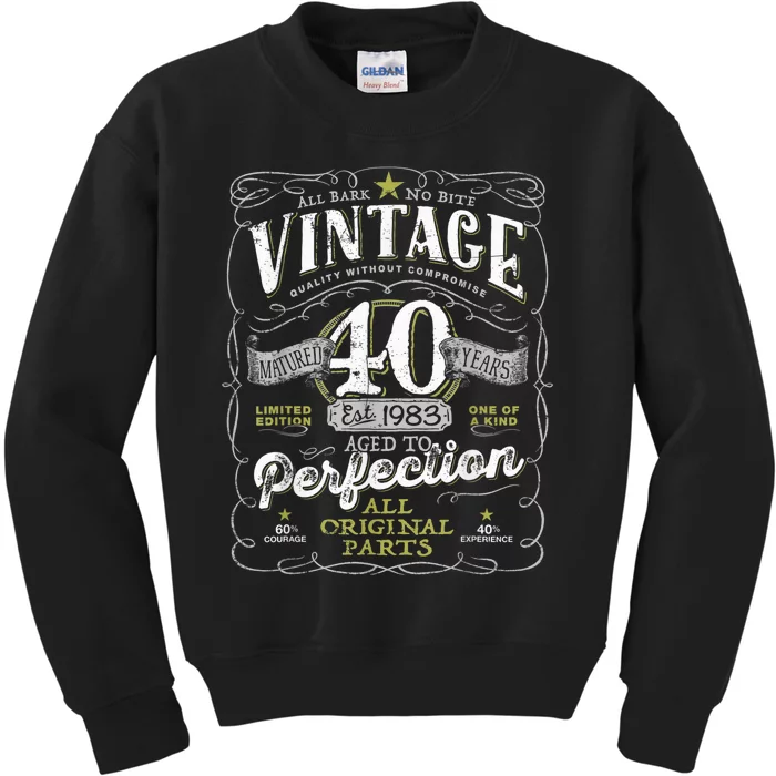 Vintage 40th Birthday 1983 Aged to Perfection Born in 80s Kids Sweatshirt