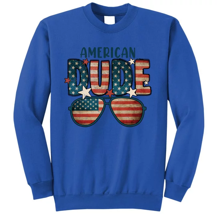 Vintage 4th Of July Usa Flag American Dude Sun Glasses Gift Tall Sweatshirt