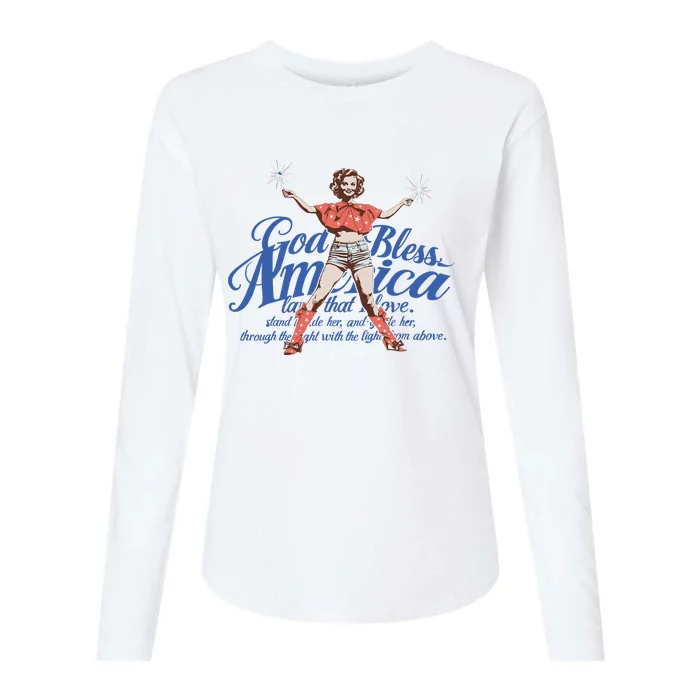 Vintage 4th Of July Pinup God Bless America Womens Cotton Relaxed Long Sleeve T-Shirt