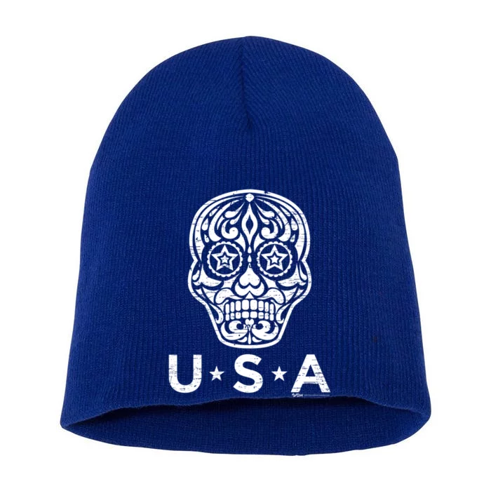 Vintage 4th Of July Sugar Skull Cute Gift Short Acrylic Beanie