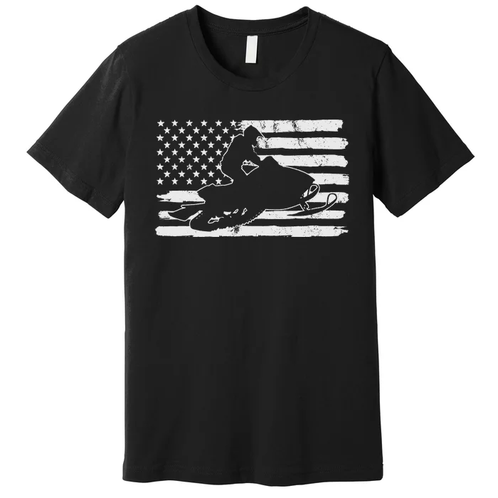 Vintage 4th Of July USA Flag Snowmobile Snow Mobile Premium T-Shirt