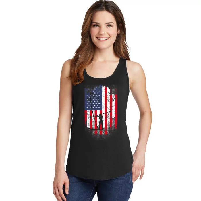 Vintage 4th Of July USA Flag Windsurfing Windsurfer Ladies Essential Tank