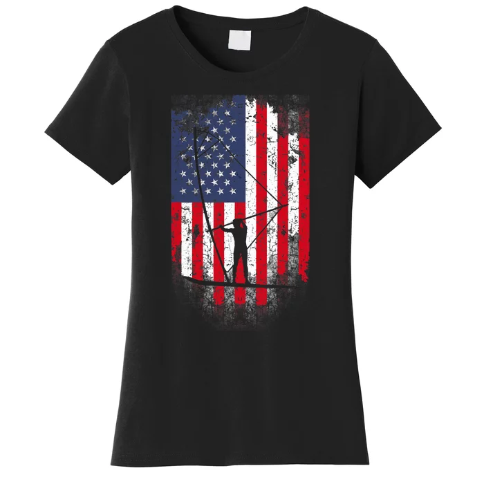 Vintage 4th Of July USA Flag Windsurfing Windsurfer Women's T-Shirt