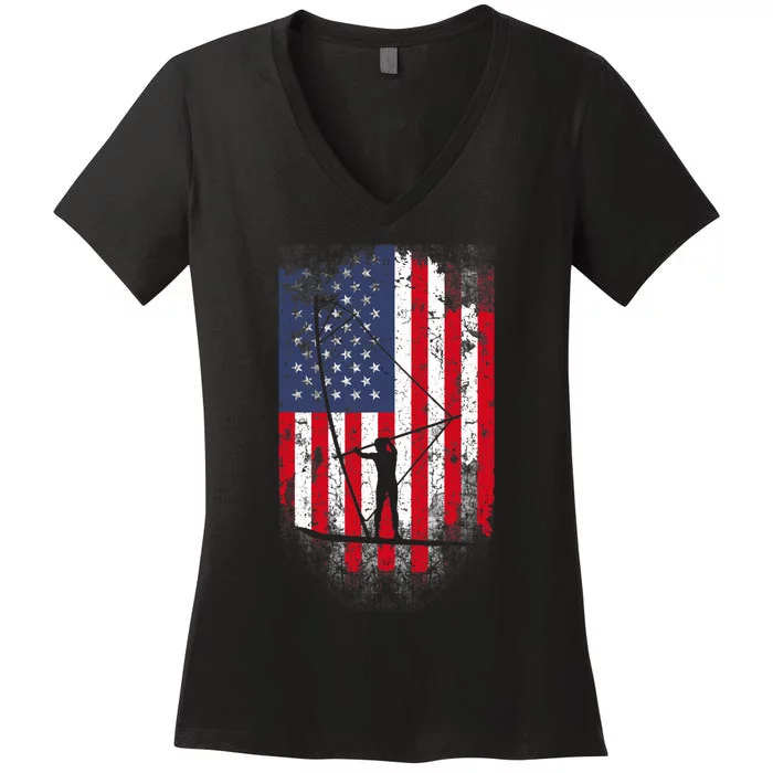 Vintage 4th Of July USA Flag Windsurfing Windsurfer Women's V-Neck T-Shirt