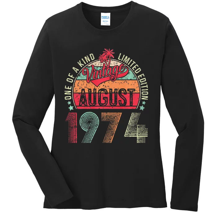 Vintage 49 Years Old August 1974 49th Birthday Ladies Long Sleeve Shirt