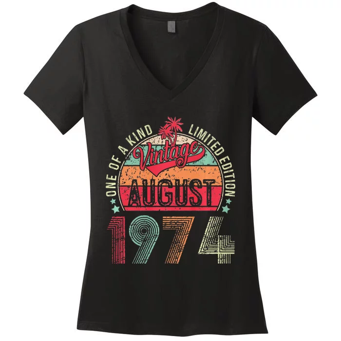 Vintage 49 Years Old August 1974 49th Birthday Women's V-Neck T-Shirt