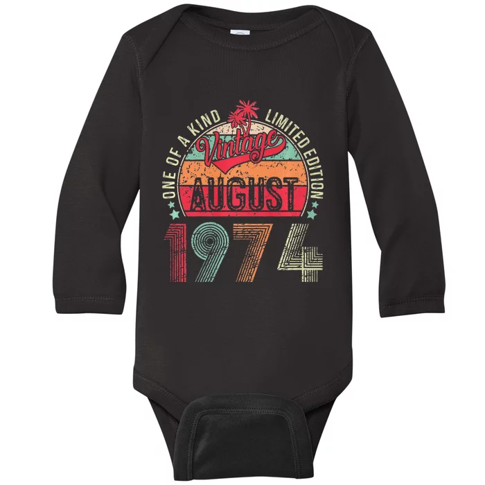 Vintage 49 Years Old August 1974 49th Birthday Baby Long Sleeve Bodysuit