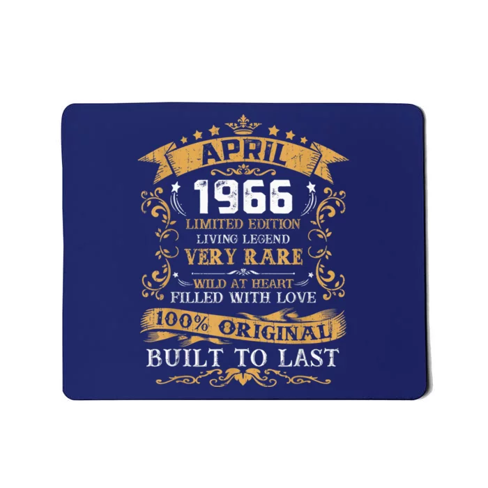 Vintage 55th Birthday April 1966 Shirt 55 Years Old Mousepad