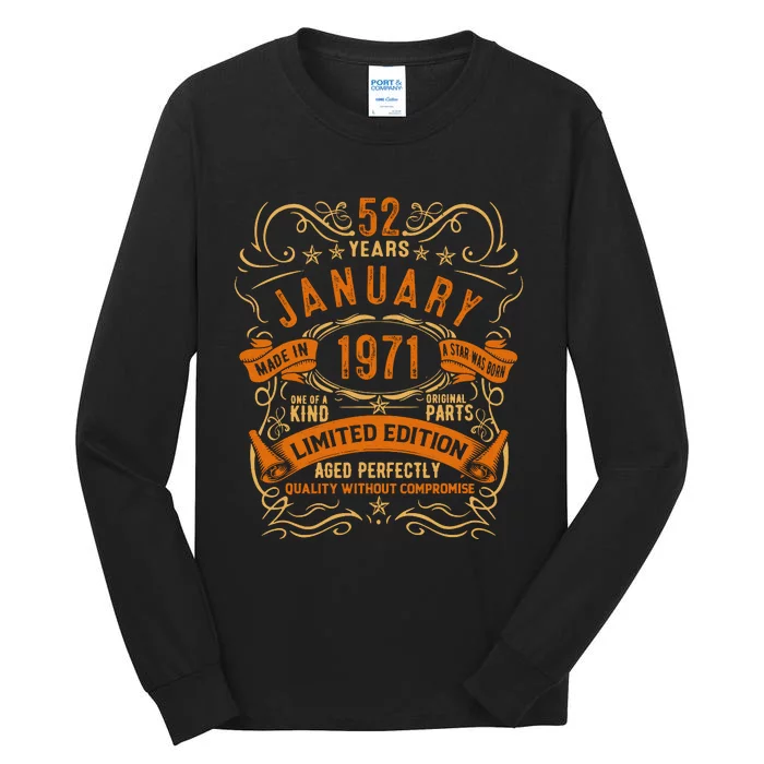 Vintage 52th Birthday January 1971 Birthday Tall Long Sleeve T-Shirt