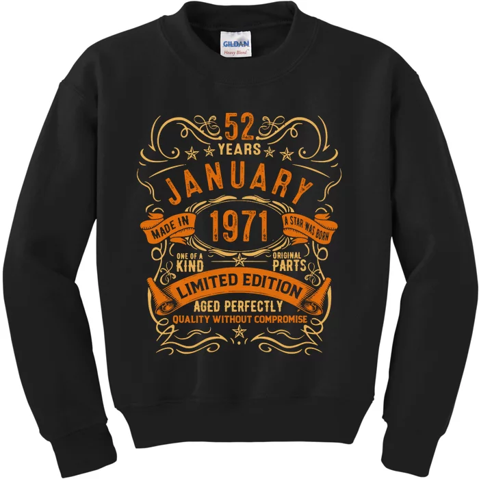 Vintage 52th Birthday January 1971 Birthday Kids Sweatshirt