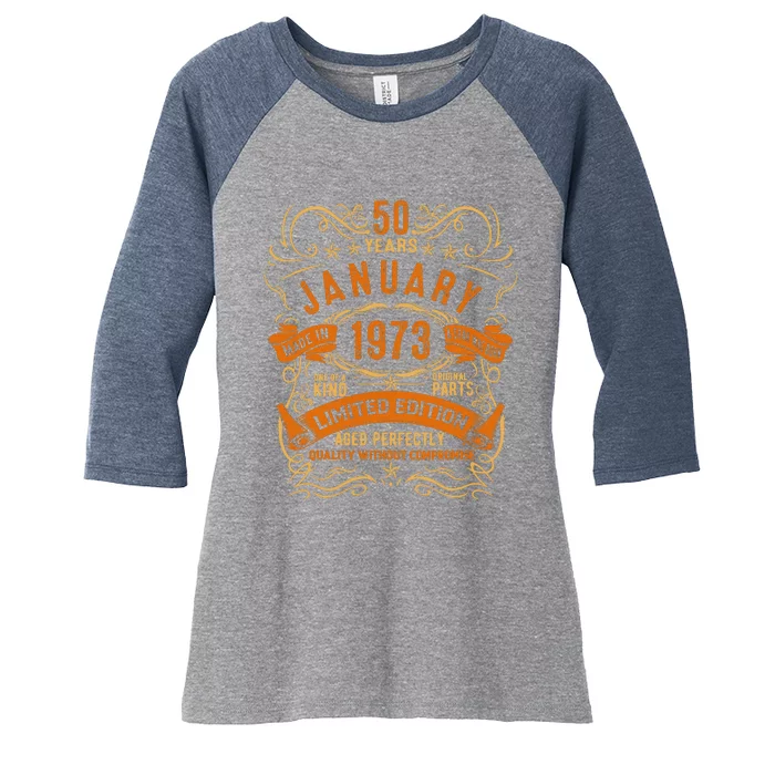 Vintage 50th Birthday January 1973 Birthday Women's Tri-Blend 3/4-Sleeve Raglan Shirt