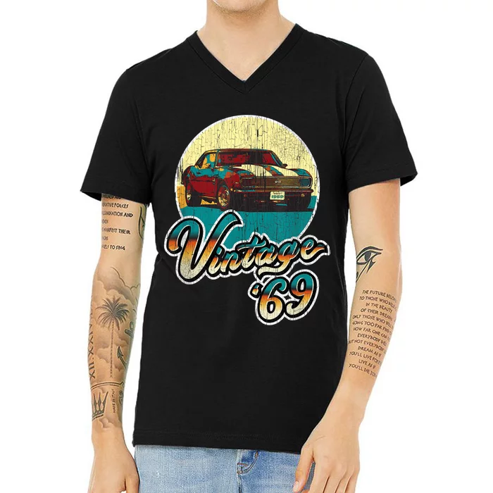 Vintage 50th Birthday 1969 Classic Muscle Car Gift V-Neck T-Shirt