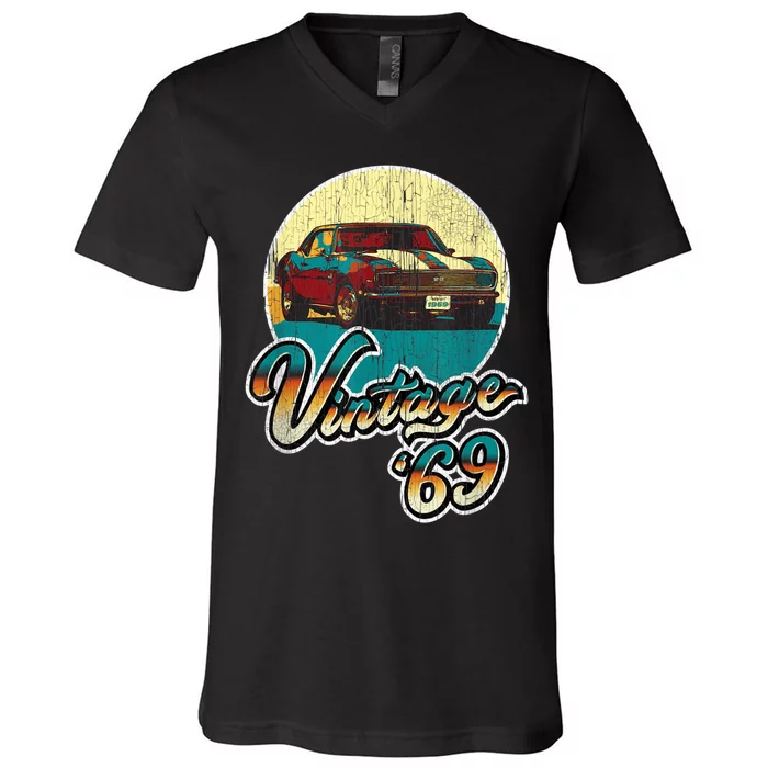 Vintage 50th Birthday 1969 Classic Muscle Car Gift V-Neck T-Shirt