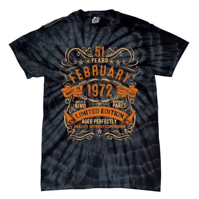 Vintage 51th Birthday February 1972 Birthday Tie-Dye T-Shirt