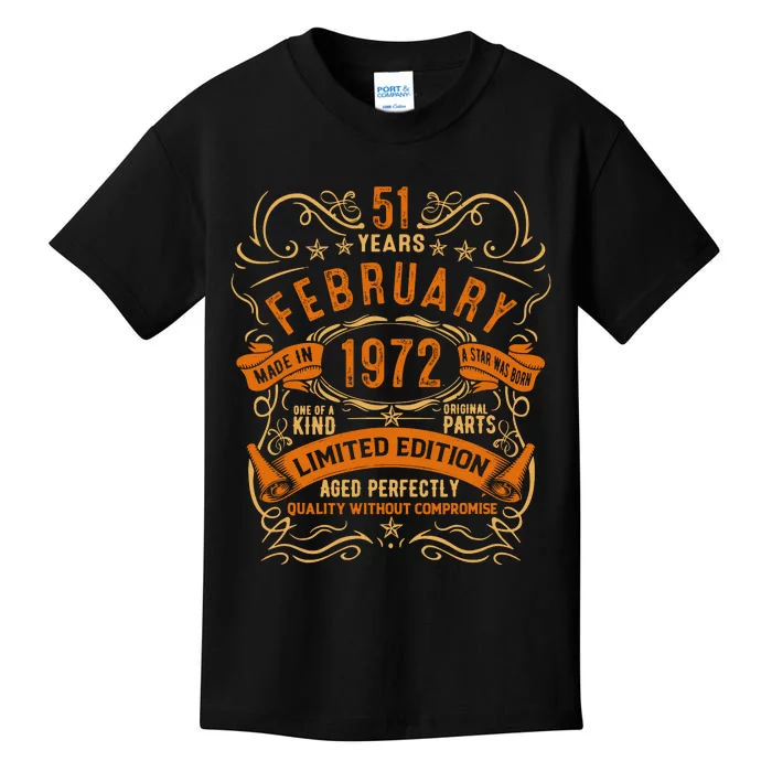 Vintage 51th Birthday February 1972 Birthday Kids T-Shirt