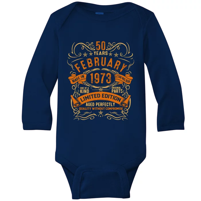 Vintage 50th Birthday February 1973 Birthday Baby Long Sleeve Bodysuit