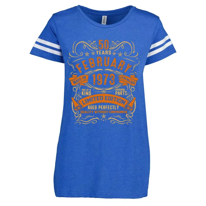 Vintage 50th Birthday February 1973 Birthday Enza Ladies Jersey Football T-Shirt