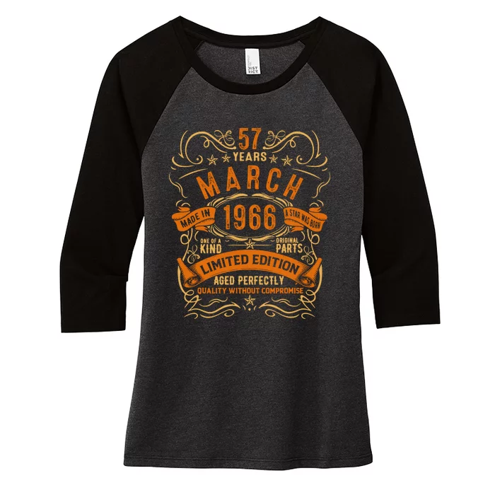 Vintage 57th Birthday March 1966 Birthday Women's Tri-Blend 3/4-Sleeve Raglan Shirt