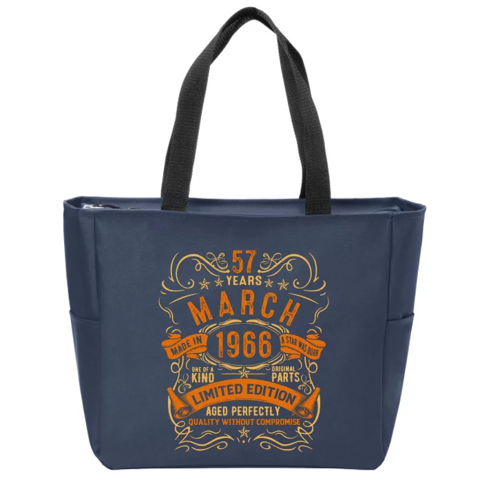 Vintage 57th Birthday March 1966 Birthday Zip Tote Bag