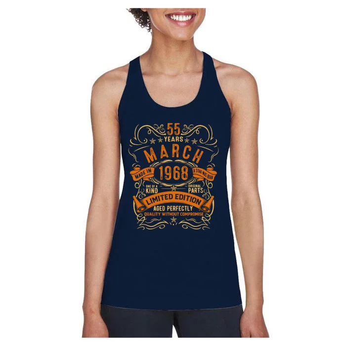 Vintage 55th Birthday March 1968 Birthday Women's Racerback Tank