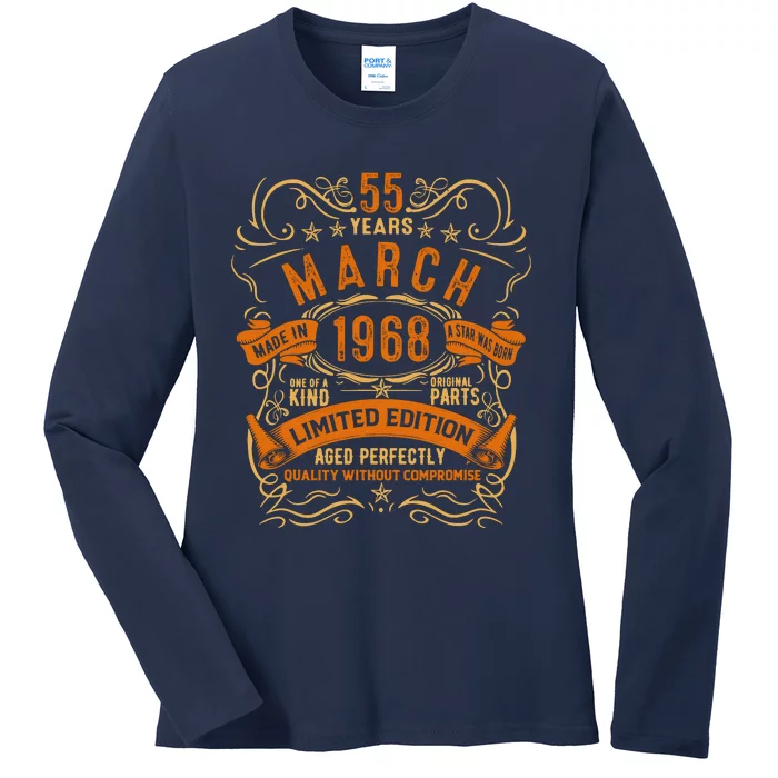 Vintage 55th Birthday March 1968 Birthday Ladies Long Sleeve Shirt