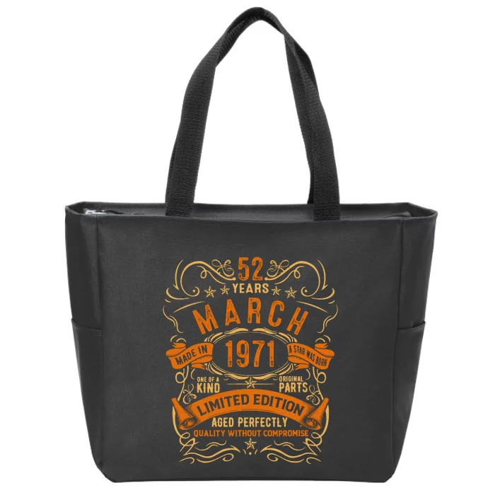 Vintage 52th Birthday March 1971 Birthday Zip Tote Bag