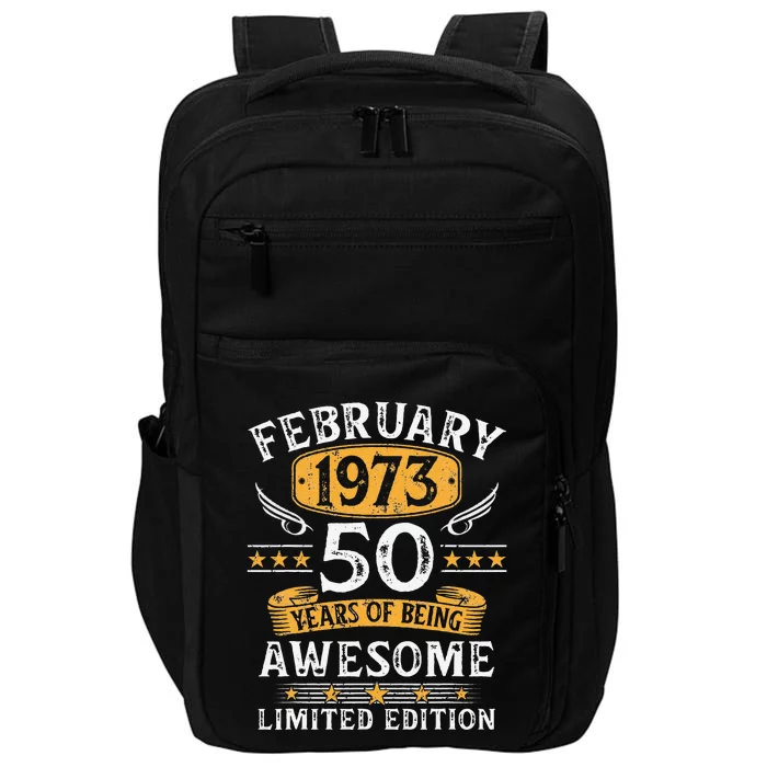 Vintage 50 Year Old Gift 50th Birthday For February 1973 Impact Tech Backpack