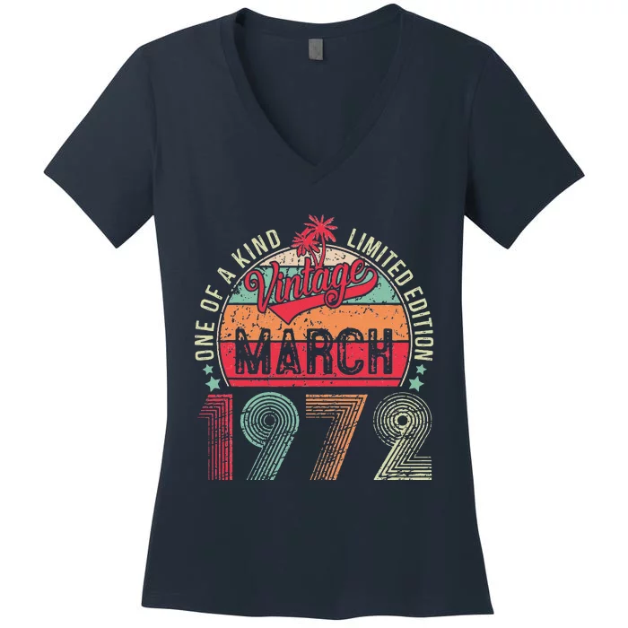 Vintage 51 Year Old March 1972 Limited Edition 51st Birthday Women's V-Neck T-Shirt