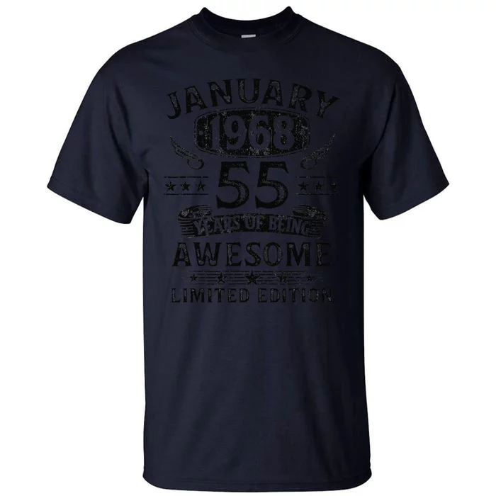 Vintage 55 Year Old Gift 55th Birthday For January 1968 Tall T-Shirt