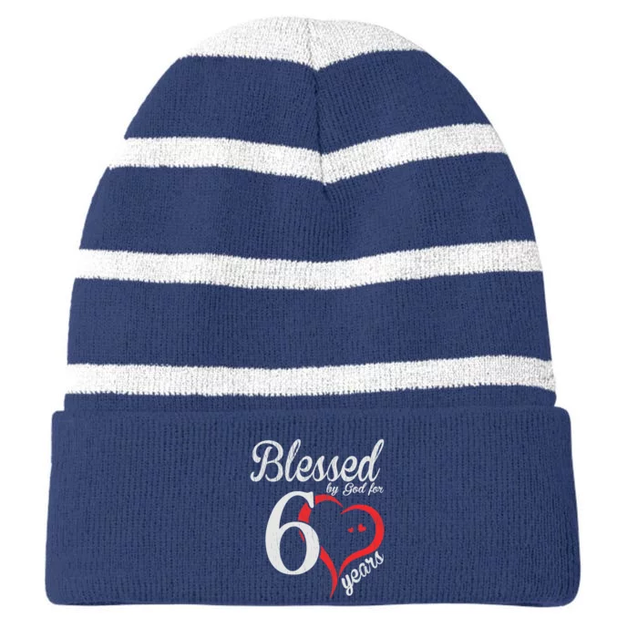 Vintage 60th Birthday Blessed By God, Happy Birthday Gift Striped Beanie with Solid Band