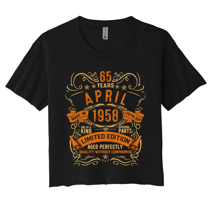 Vintage 65th Birthday April 1958 Birthday Women's Crop Top Tee