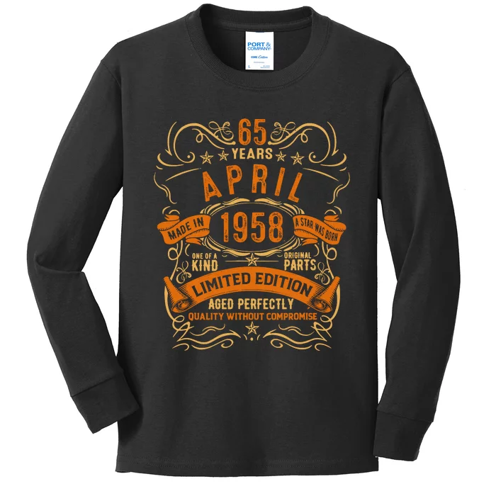 Vintage 65th Birthday April 1958 Birthday Kids Long Sleeve Shirt