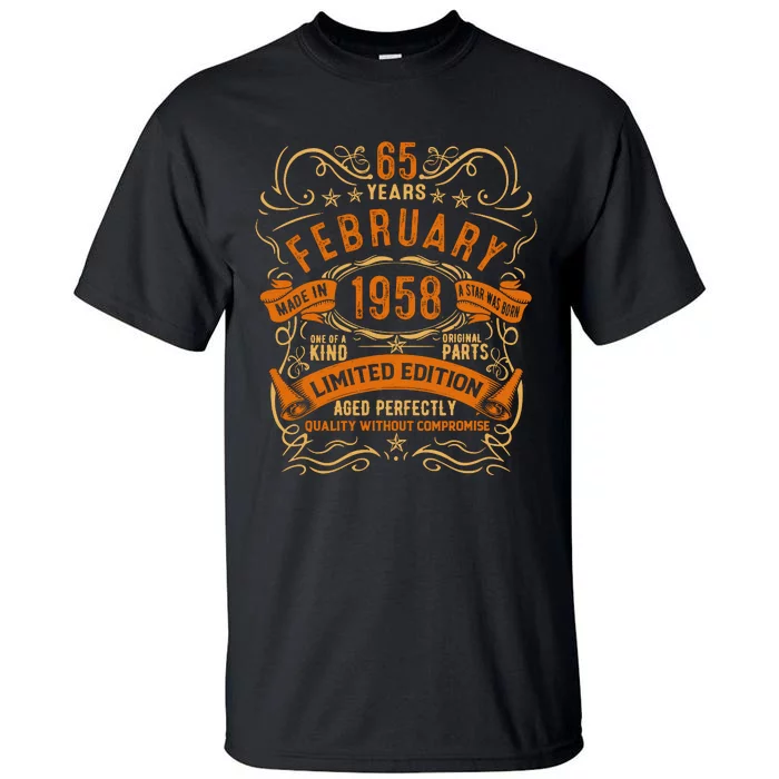 Vintage 65th Birthday February 1958 Birthday Tall T-Shirt