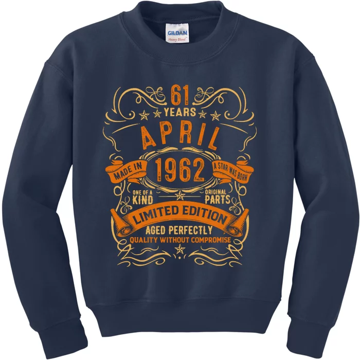 Vintage 61th Birthday April 1962 Birthday Kids Sweatshirt