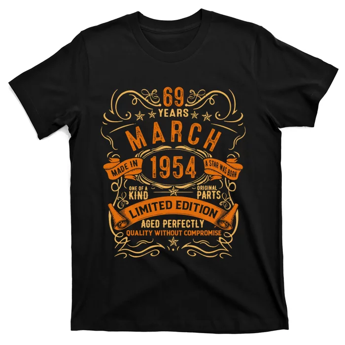 Vintage 69th Birthday March 1954 Birthday T-Shirt