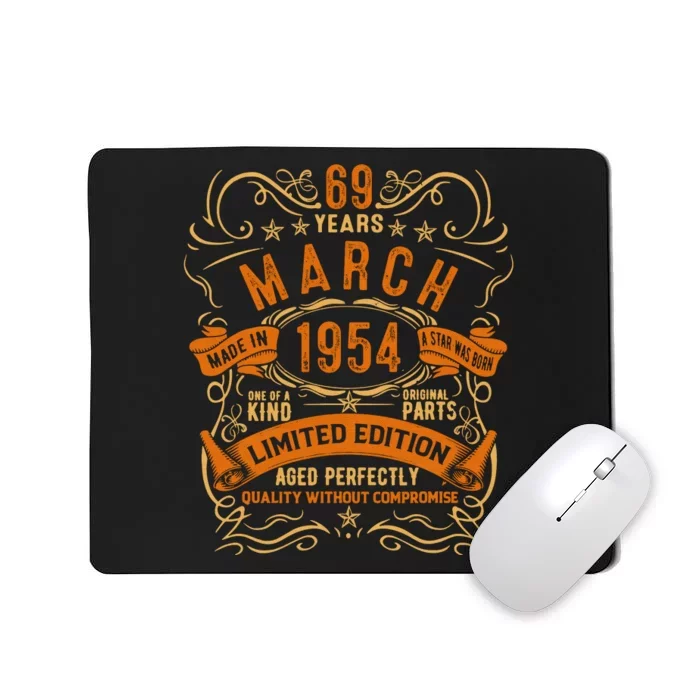 Vintage 69th Birthday March 1954 Birthday Mousepad