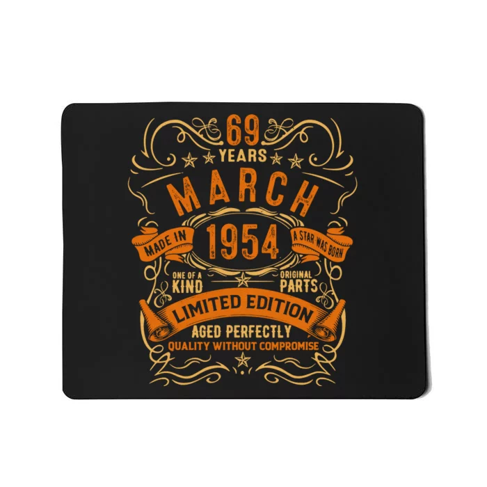 Vintage 69th Birthday March 1954 Birthday Mousepad