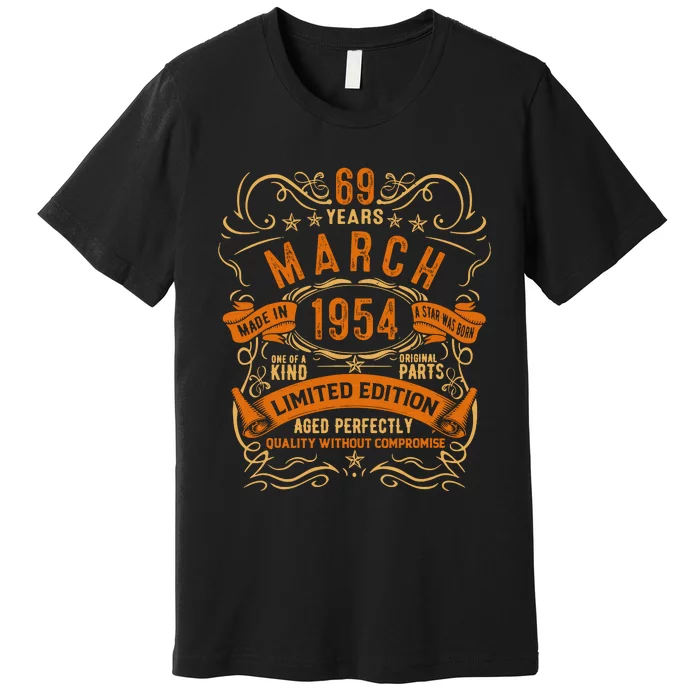 Vintage 69th Birthday March 1954 Birthday Premium T-Shirt